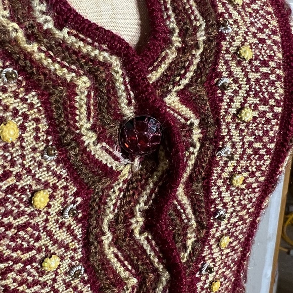 Vintage Burgundy & Mocha Brown Beaded Sequined Cardigan Medium knit sweater - Picture 2 of 9